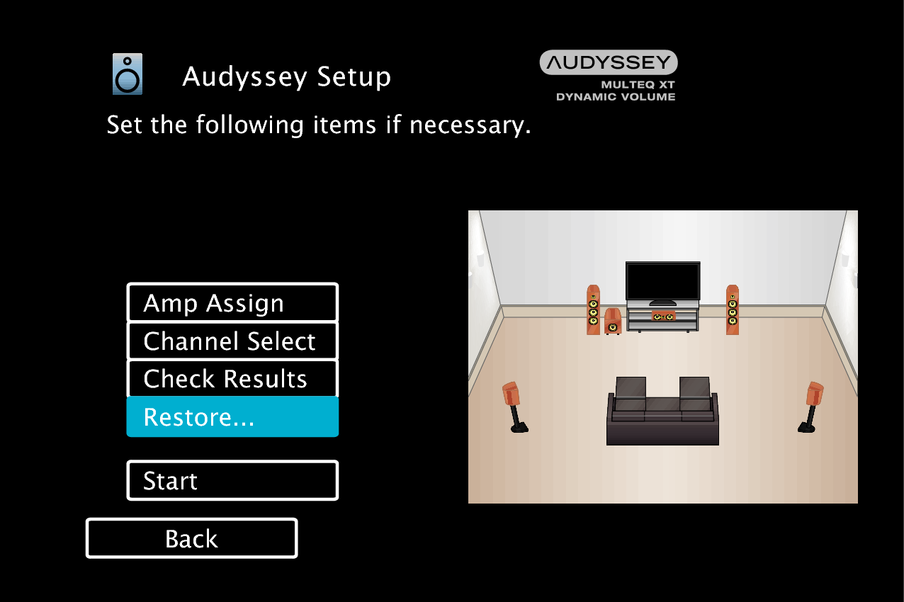 GUI AudysseySetup MultEQ XT Restore